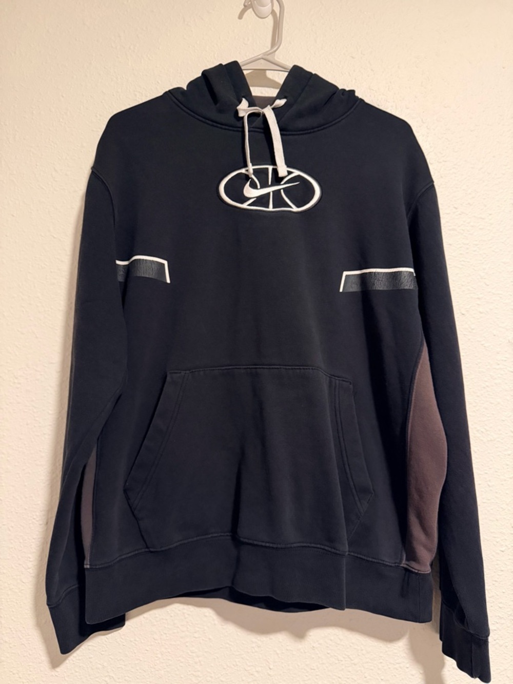 Nike Black Hoodie with White Logo and Brown Sleeve Panels
